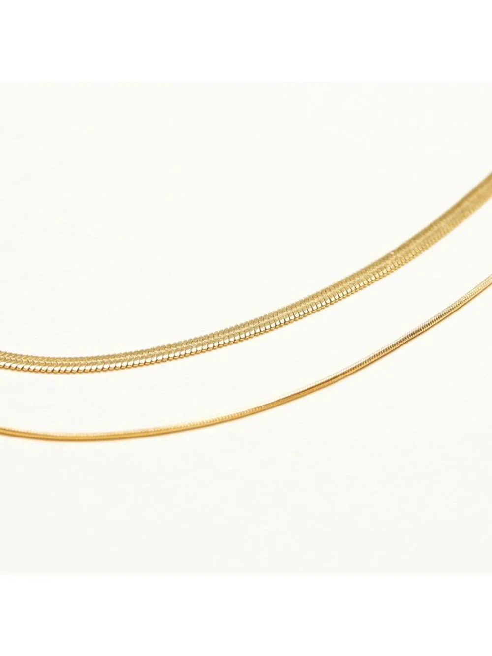 18K Gold Plated Double Herringbone Chain Necklace - Minimalist Layering Jewelry